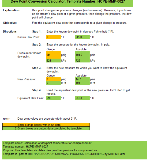 hydrocarbon dew point calculator excel