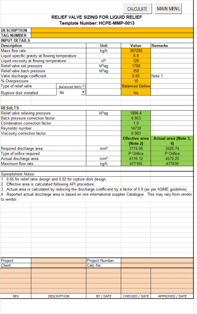 PSV Sizing Calculation Excel Calculation Template