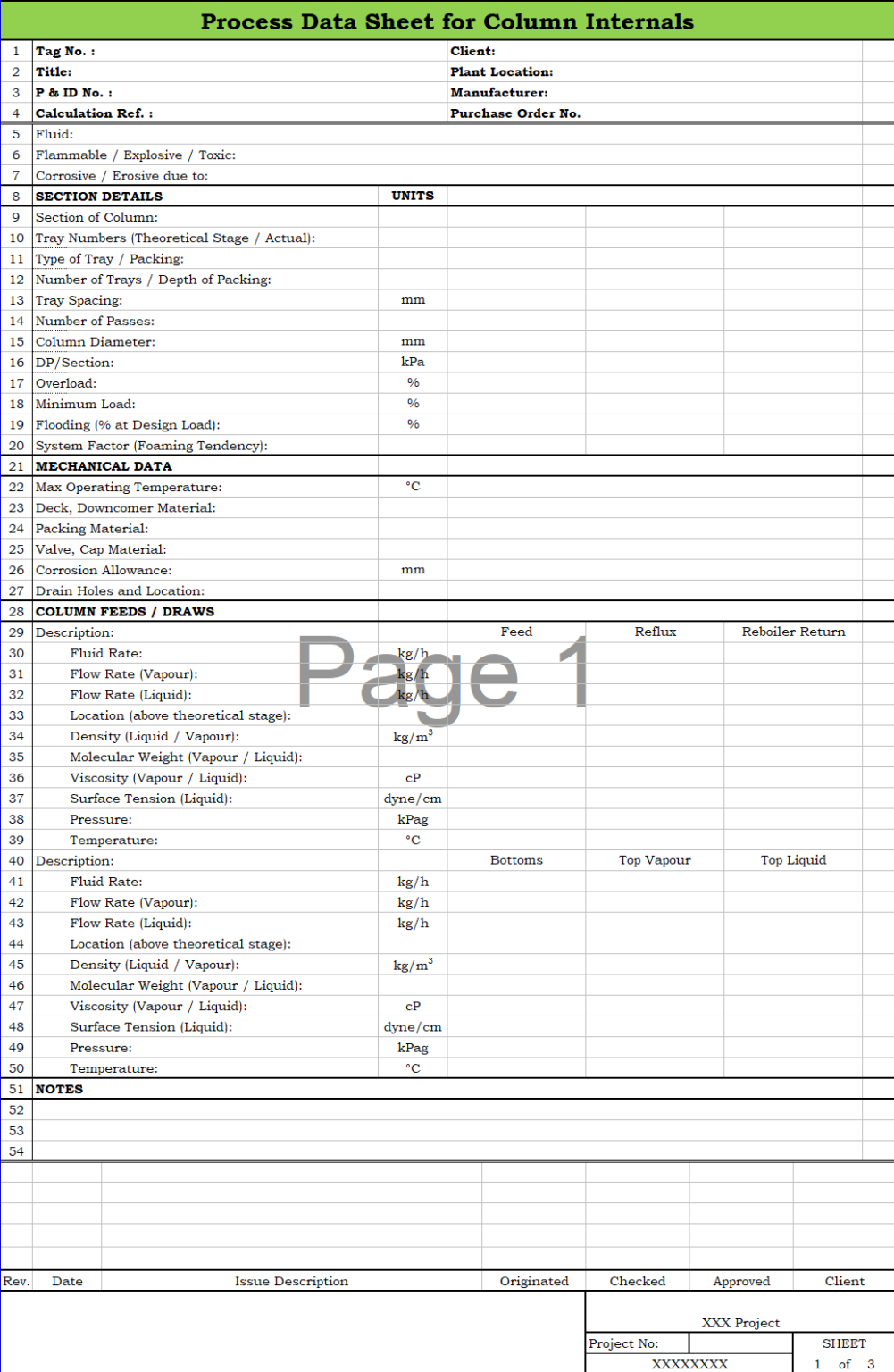 Blank Process Datasheet for Column Internals - Download