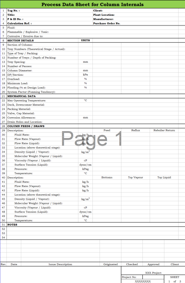 Blank Process Datasheet for Column Internals - Download