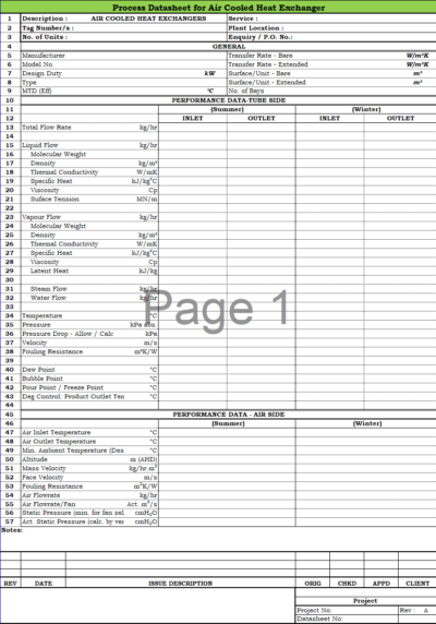 Blank Process Datasheet for Air Cooled Heat Exchanger - Download