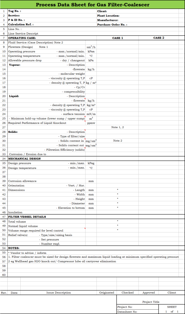 Blank Process Datasheet for Gas Filter Coalescer - Download