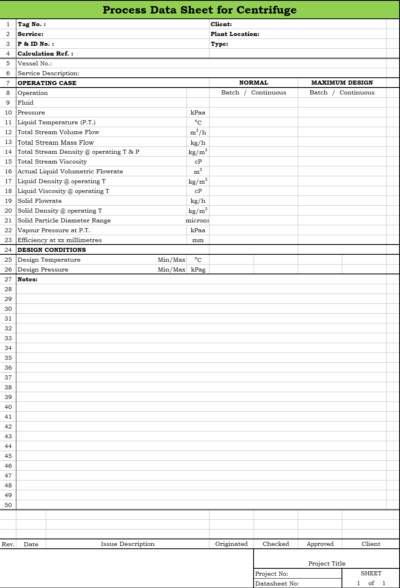Blank Process Datasheet for Centrifuge - Download