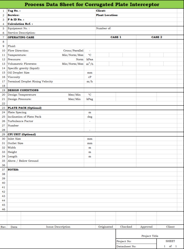 Blank Process Datasheet for Corrugated Plate Interceptor - Download