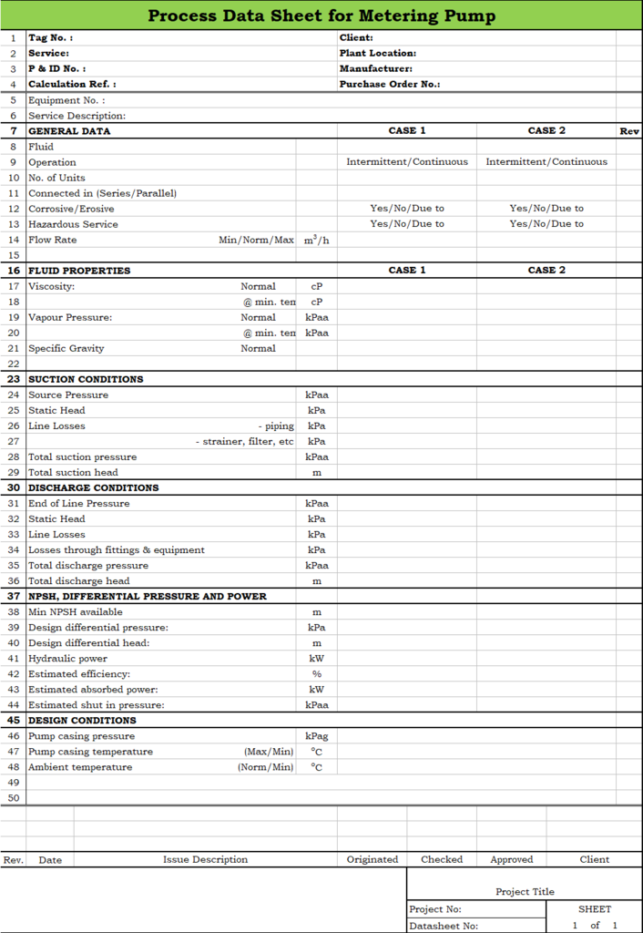 Blank Process Datasheet for Metering Pump - Download