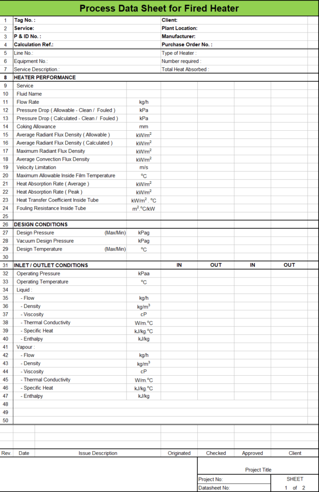 Blank Process Datasheet for Fired Heater - Download