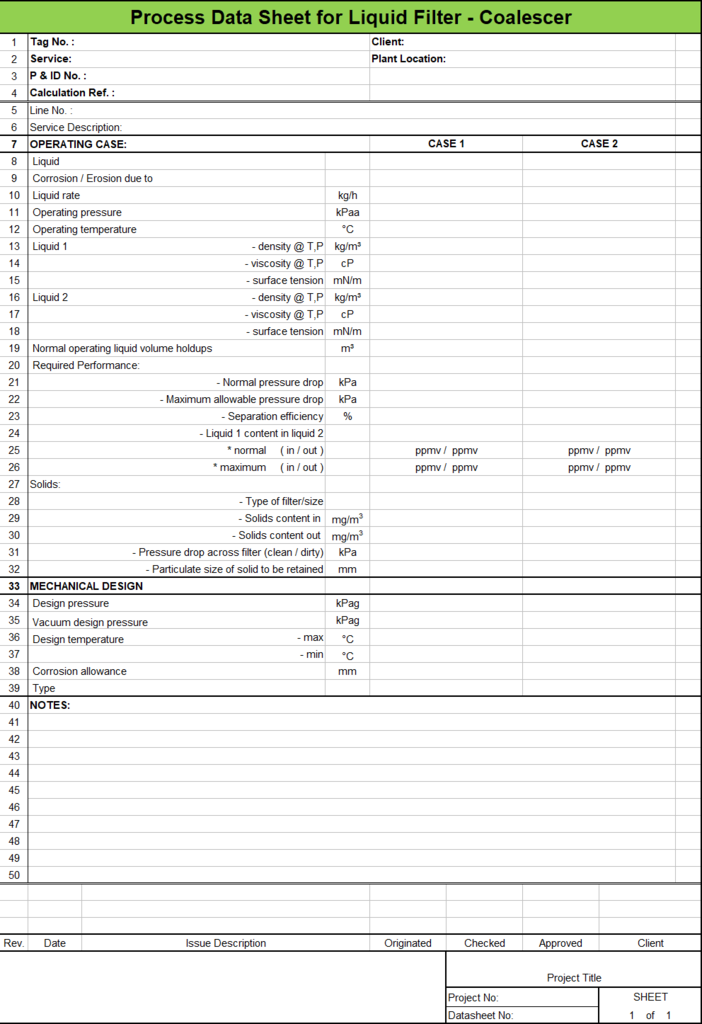 Blank Process Datasheet for Liquid Filter Coalescer - Download