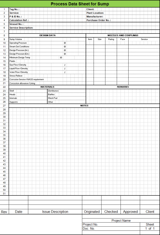 Blank Process Datasheet for Process Sump - Download