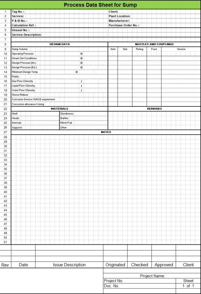 Blank Process Datasheet for Process Sump - Download