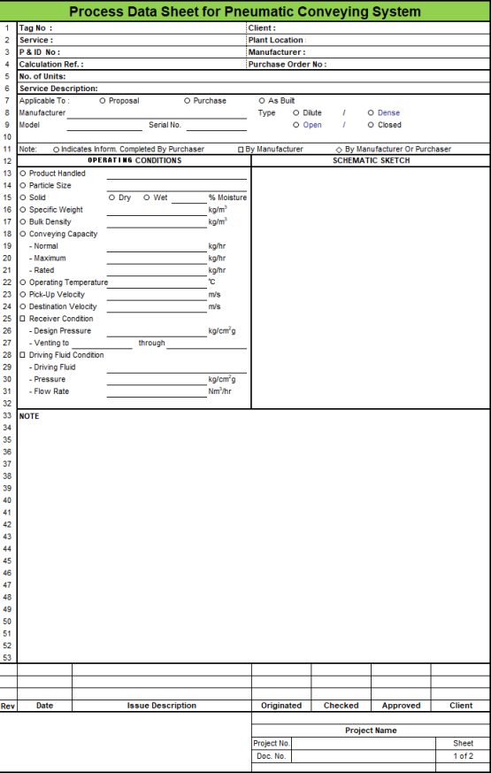 Blank Process Datasheet for Pneumatic Conveying System - Download