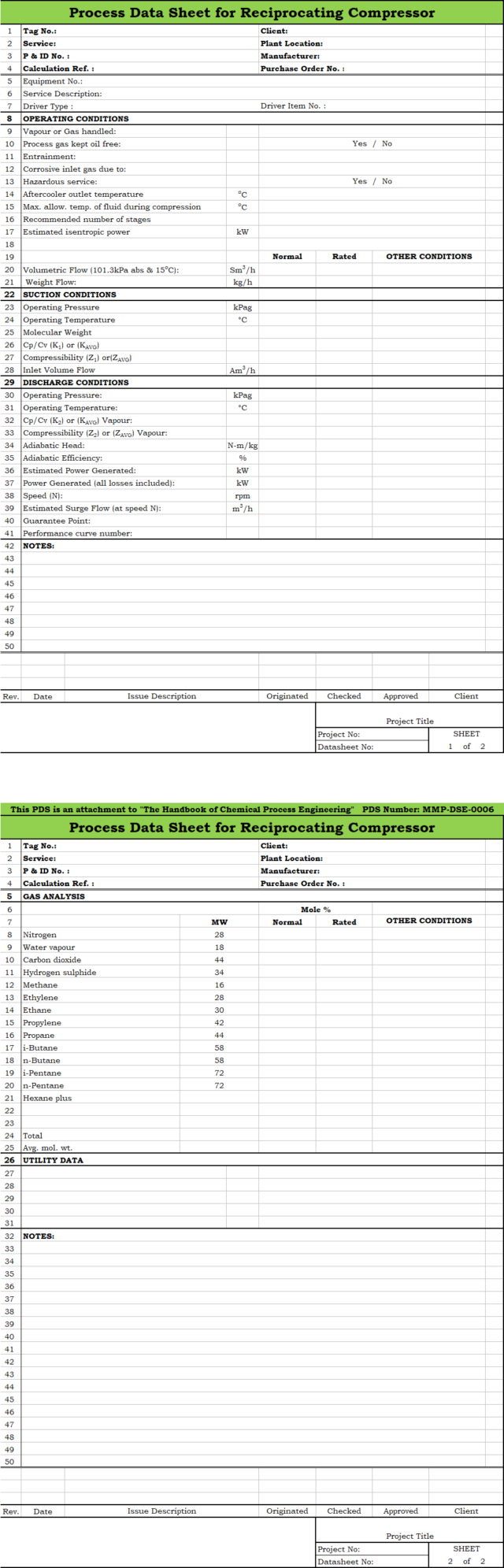 Blank Process Datasheet for Reciprocating Compressor - Download