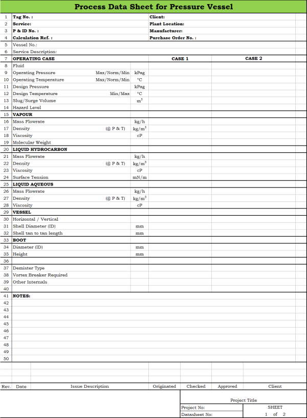 Blank Process Datasheet for Pressure Vessel - Download