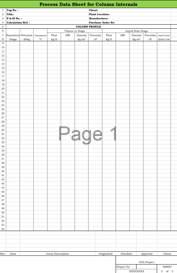 Blank Process Datasheet for Column Internals - Download