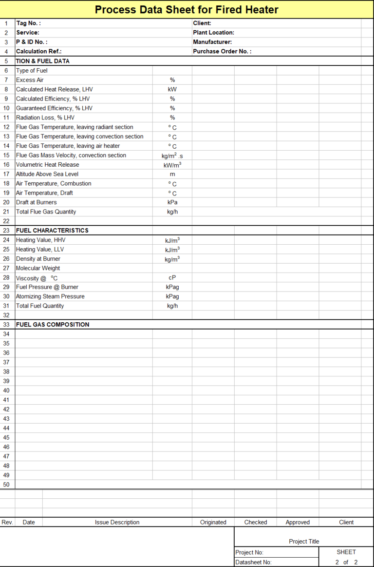 Blank Process Datasheet for Fired Heater - Download