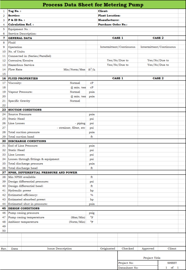 Blank Process Datasheet For Metering Pump - Download