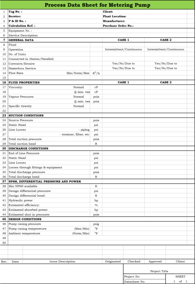 Blank Process Datasheet for Metering Pump - Download