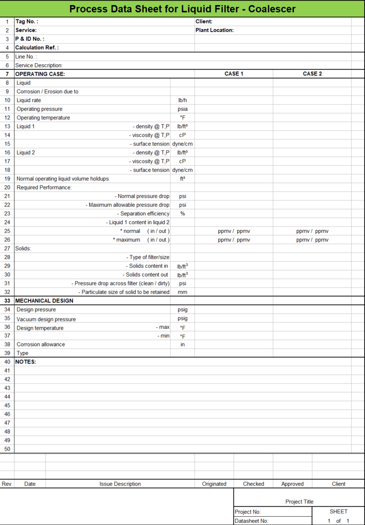 Blank Process Datasheet for Liquid Filter Coalescer - Download