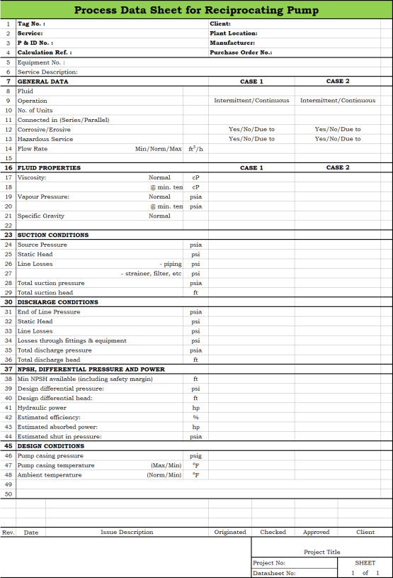 Blank Process Datasheet for Reciprocating Pump - Download