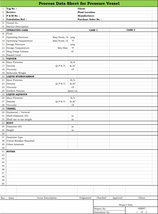 Blank Process Datasheet for Pressure Vessel - Download