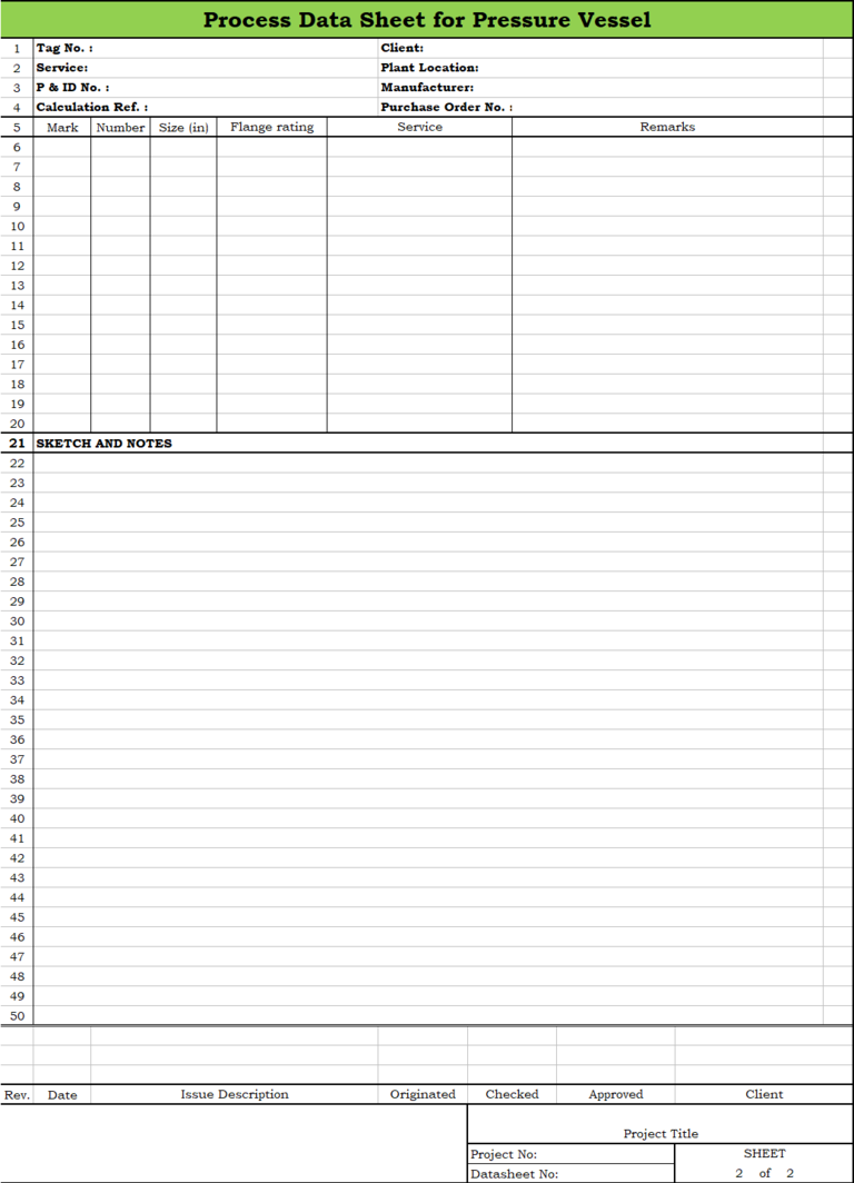 Blank Process Datasheet for Pressure Vessel - Download