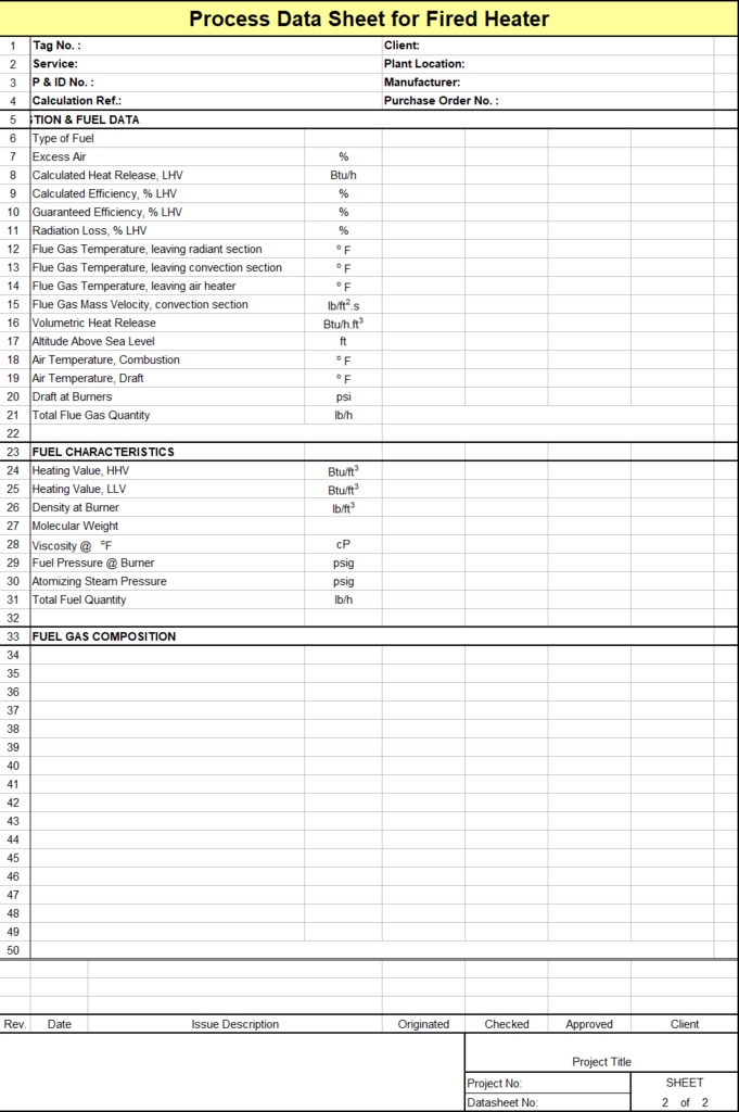 Blank Process Datasheet for Fired Heater - Download