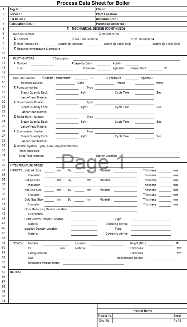 Blank Process Datasheet for Boiler - Download