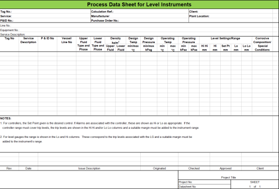 Blank Process Datasheet for Level Instrument - Download