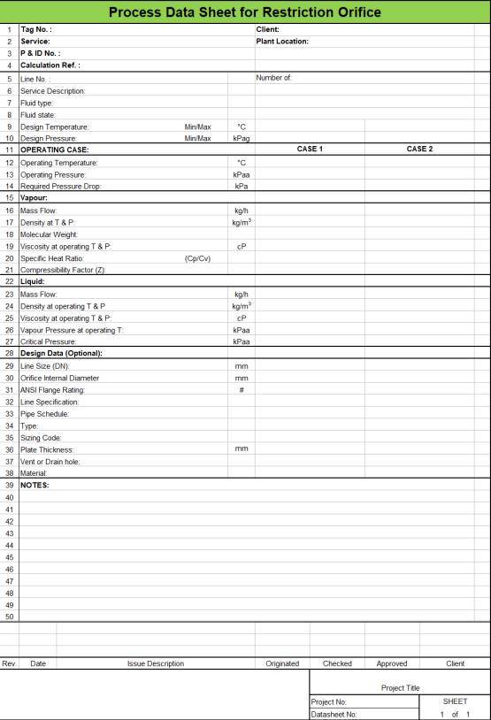 Blank Process Datasheet for Restriction Orifice - Download