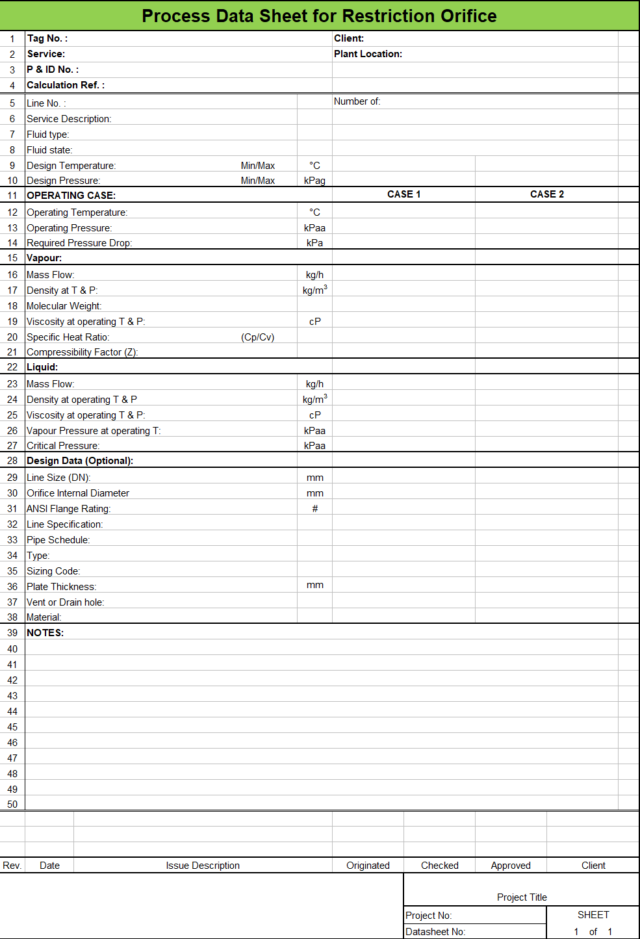 Blank Process Datasheet For Restriction Orifice - Download