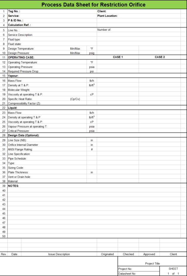 Blank Process Datasheet for Restriction Orifice - Download