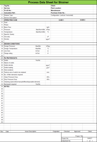 Blank Process Datasheet for Strainer - Download