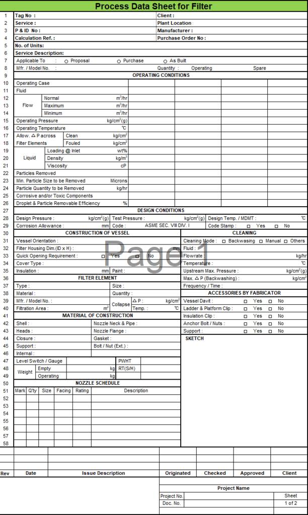 Blank Process Datasheet for Filter - Download