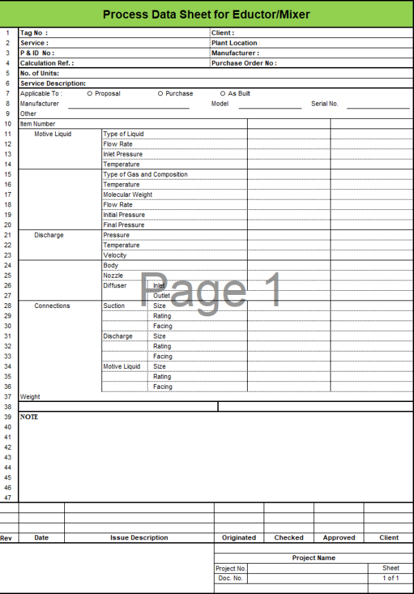 Blank Process Datasheet for Eductor Mixer - Download