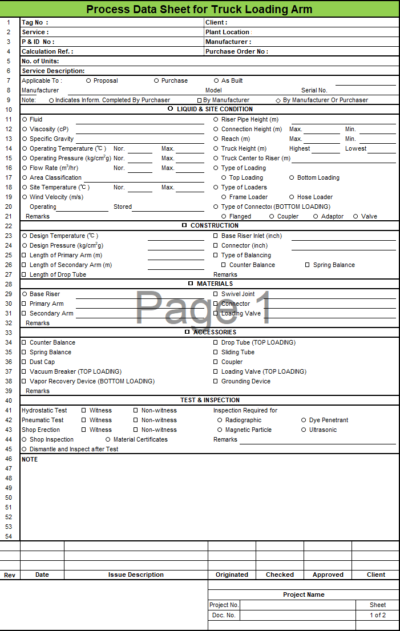 Blank Process Datasheet for Truck Loading Arm- Download