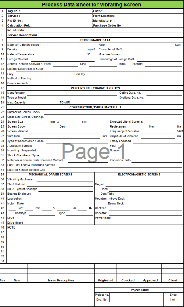 Blank Process Datasheet for Vibrating Screen - Download