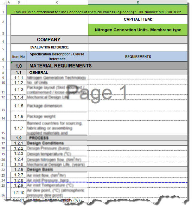 Nitrogen Package (Technical Bid Evaluation Excel Format)