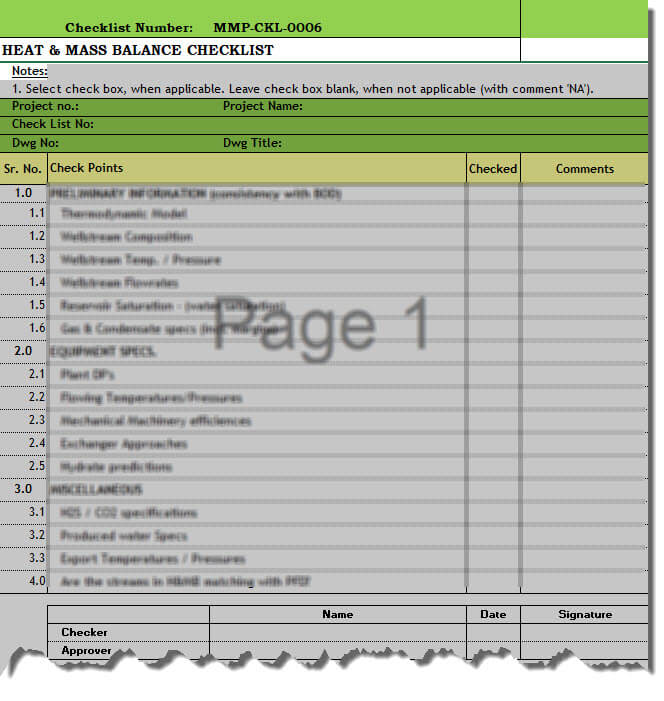 MMP-CKL-0006 Heat Mass Balance Check List