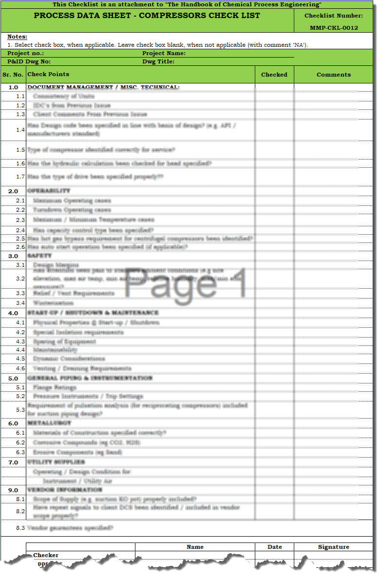 MMP-CKL-0012 Compressor PDS Check List