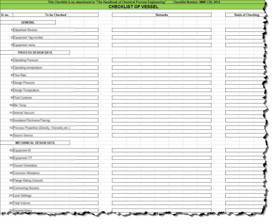 Vessel PDS - Blank Checklist Format for a Process Engineer