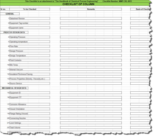 Pds Example Engineering Column PDS - Blank Checklist Format for a Process Engineer