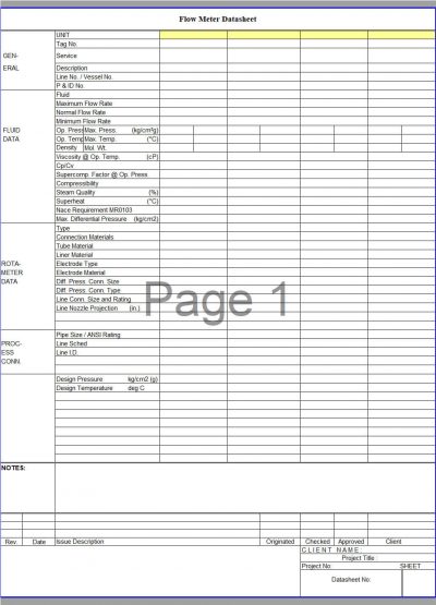 Blank Process Datasheet for Flowmeter IPDS - Download