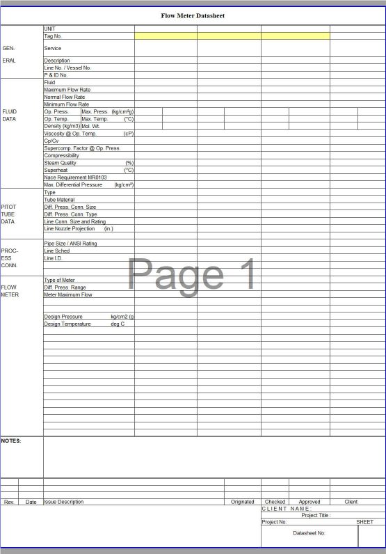 Blank Process Datasheet for Flowmeter IPDS - Download
